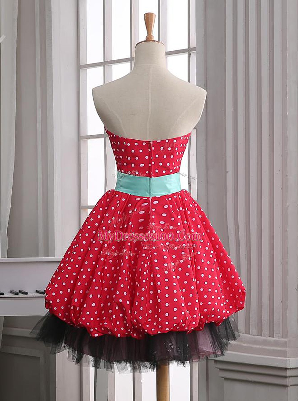 Pleated Mini Length A-line Sleeveless Red Womens Evening Dresses Zipper
