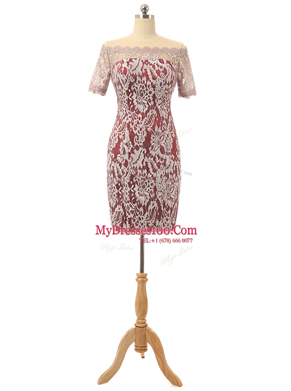 Off the Shoulder White And Red Short Sleeves Lace Mini Length Teens Party Dress