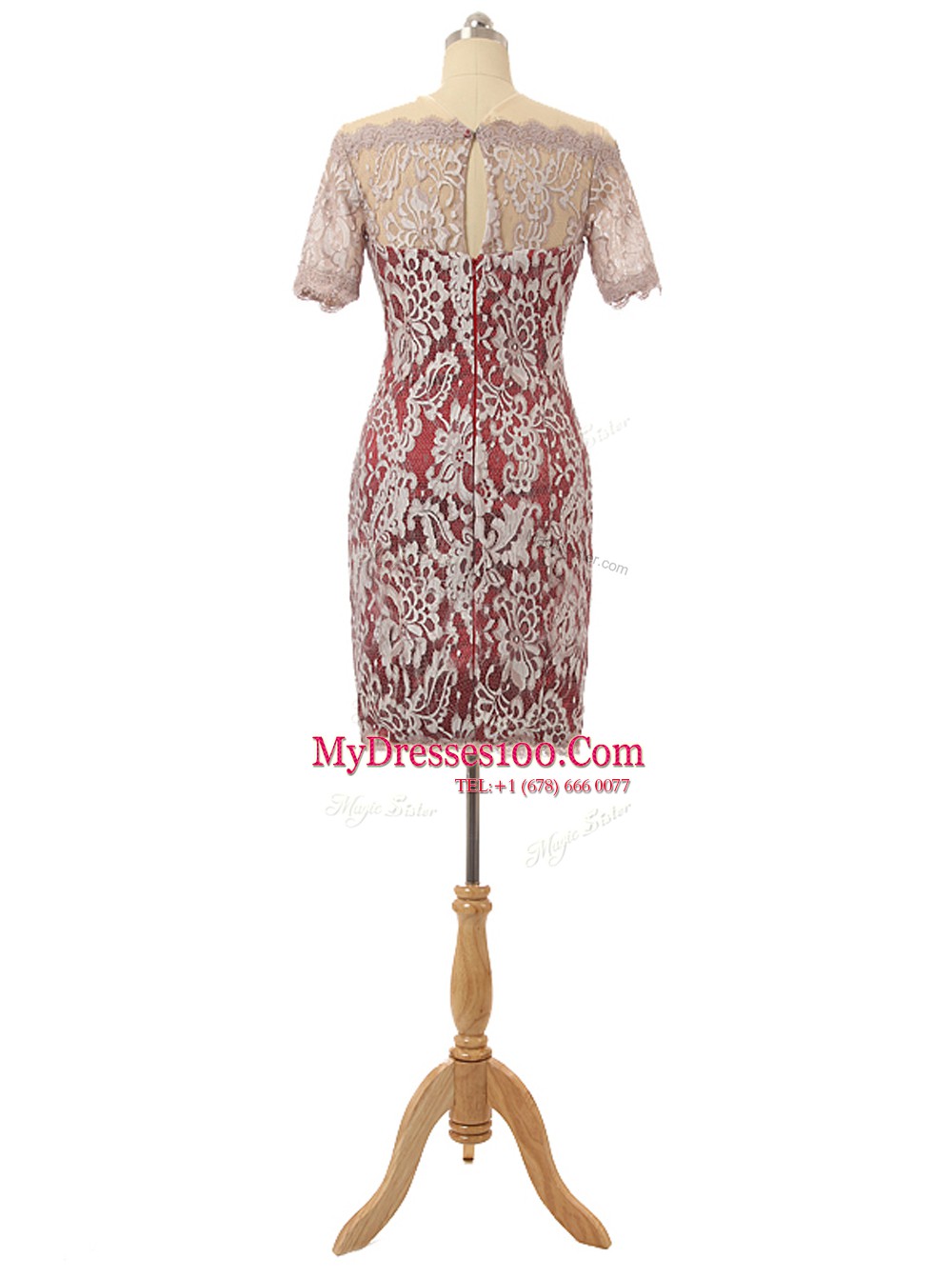 Off the Shoulder White And Red Short Sleeves Lace Mini Length Teens Party Dress
