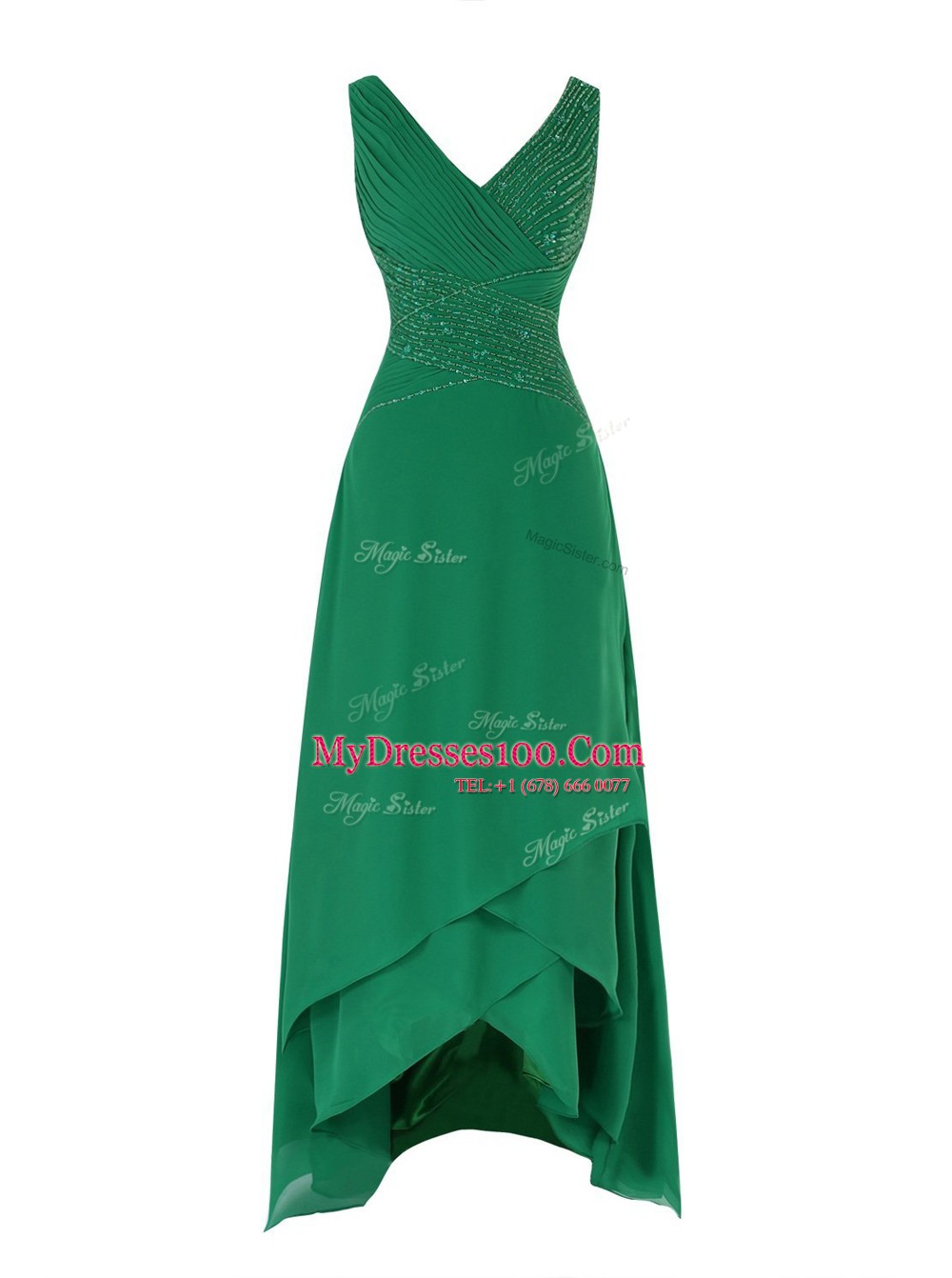Green Sleeveless Chiffon Zipper Evening Wear for Prom and Wedding Party