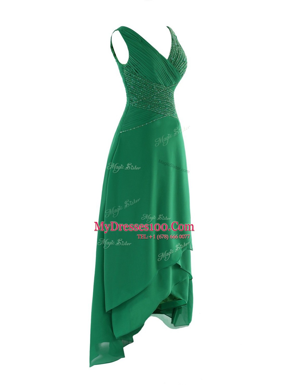 Green Sleeveless Chiffon Zipper Evening Wear for Prom and Wedding Party