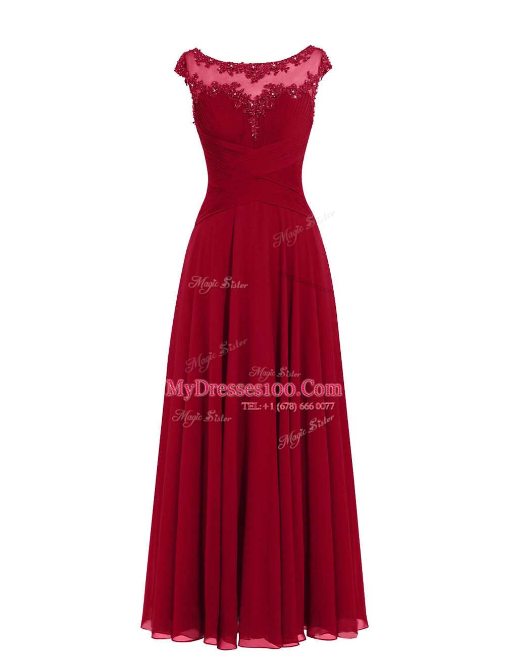 Fashion Scoop Cap Sleeves Zipper Floor Length Appliques Prom Gown