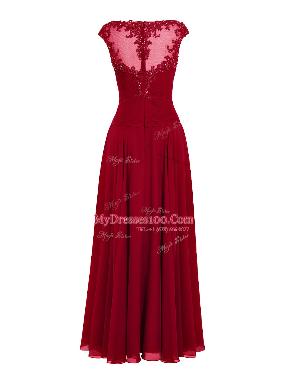 Fashion Scoop Cap Sleeves Zipper Floor Length Appliques Prom Gown