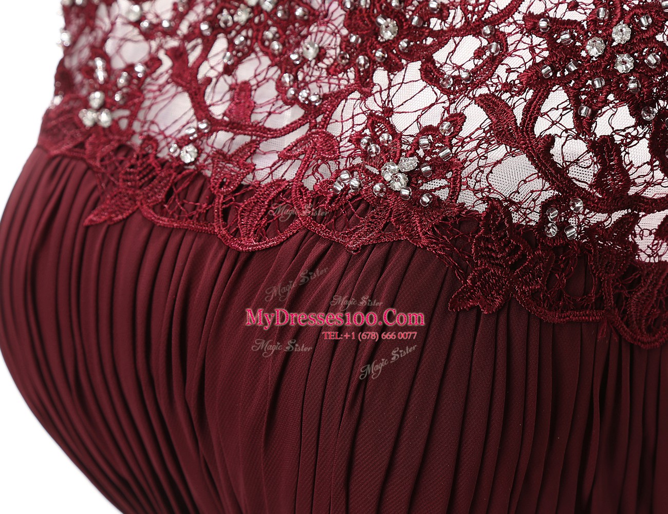 Sexy Scoop Sleeveless Chiffon Floor Length Zipper Evening Dresses in Burgundy with Appliques