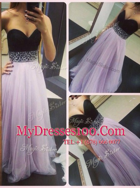 Great Lavender Sleeveless Beading Floor Length Prom Gown
