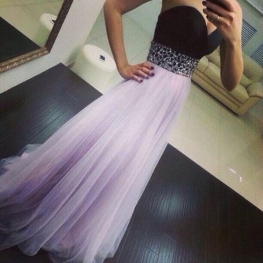 Great Lavender Sleeveless Beading Floor Length Prom Gown