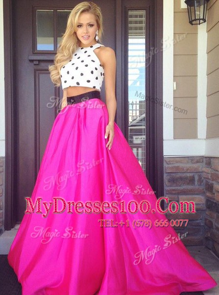 Halter Top Fuchsia A-line Ruching Homecoming Dress Zipper Satin Sleeveless Floor Length