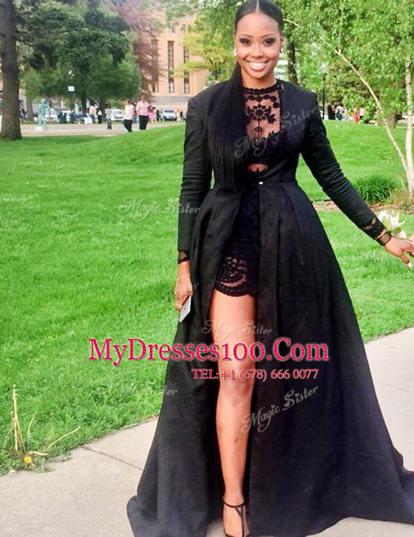 Sweet Scoop Black Long Sleeves Lace Floor Length
