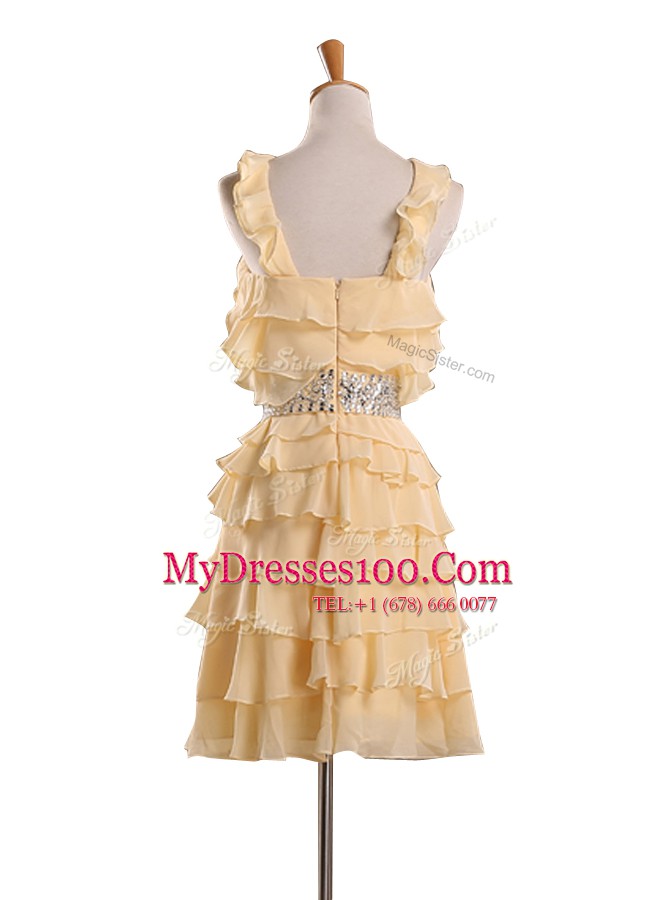 Glorious Halter Top Sleeveless Zipper Evening Dress Gold Chiffon