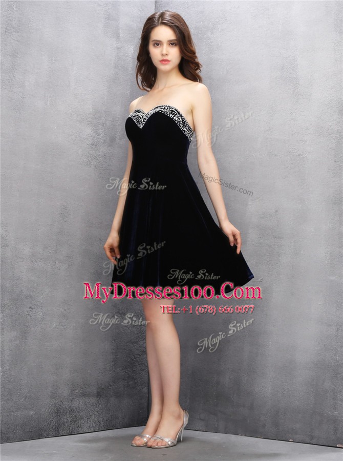 Knee Length Black Evening Dresses Sweetheart Sleeveless Zipper