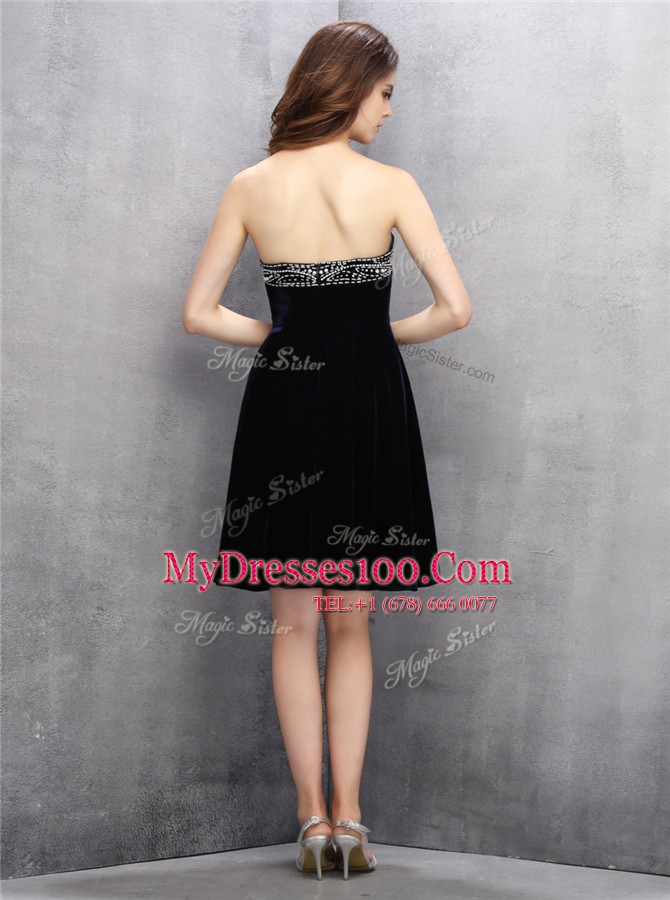 Knee Length Black Evening Dresses Sweetheart Sleeveless Zipper