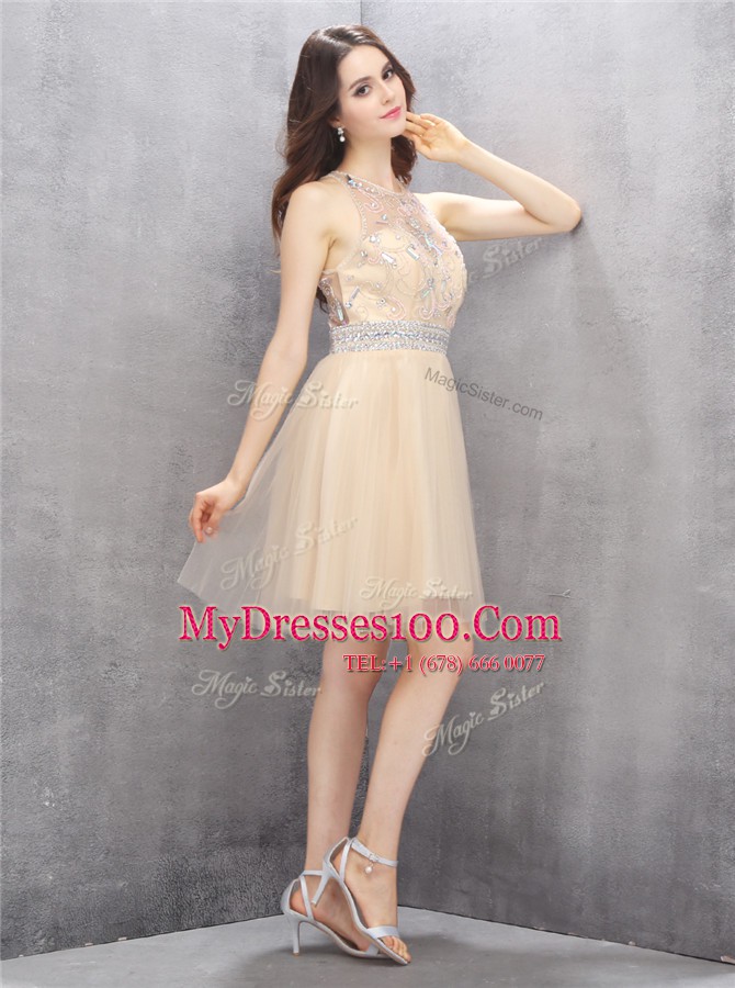 Scoop Sleeveless Zipper Knee Length Beading Club Wear