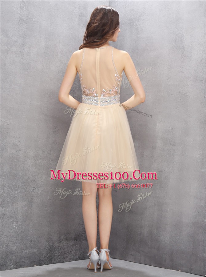 Scoop Sleeveless Zipper Knee Length Beading Club Wear