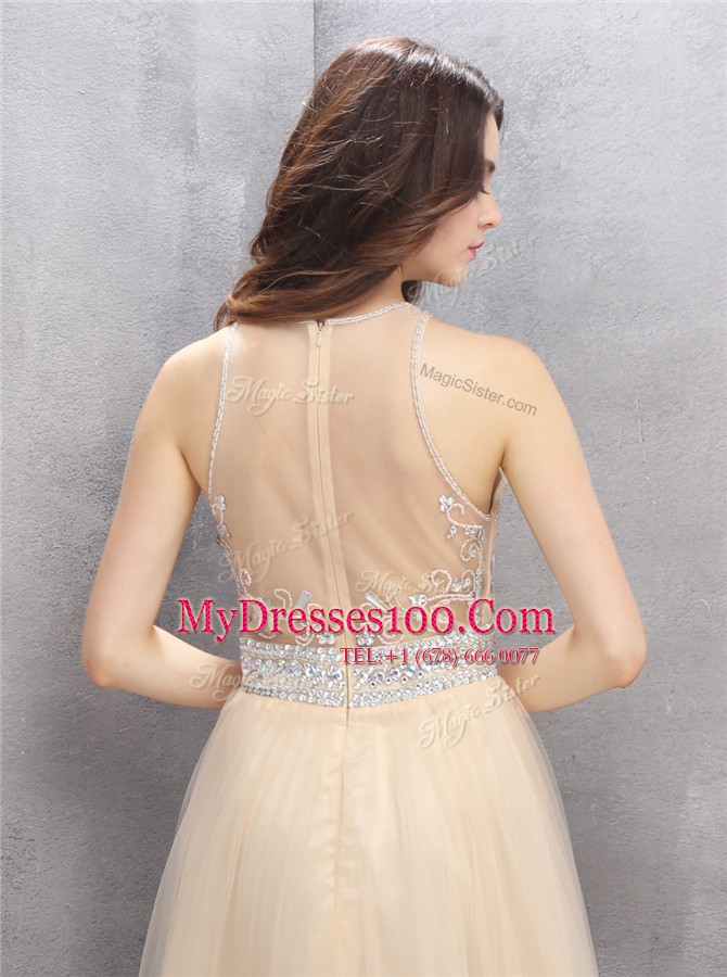 Scoop Sleeveless Zipper Knee Length Beading Club Wear