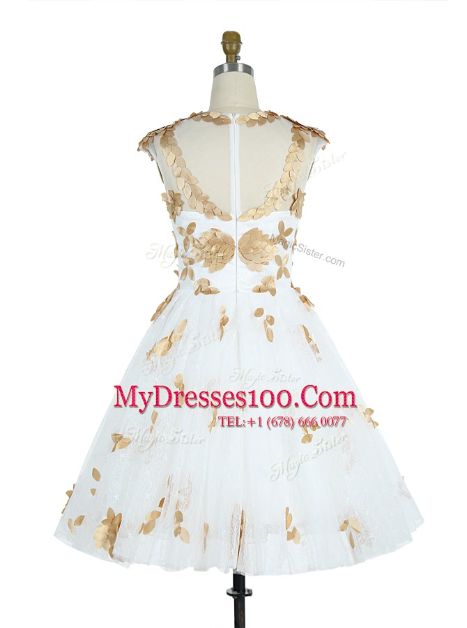 Adorable White Zipper Scoop Appliques Party Dress for Girls Lace Sleeveless