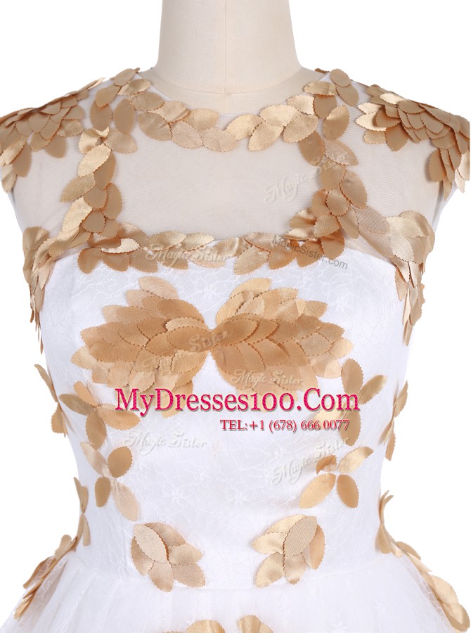 Adorable White Zipper Scoop Appliques Party Dress for Girls Lace Sleeveless