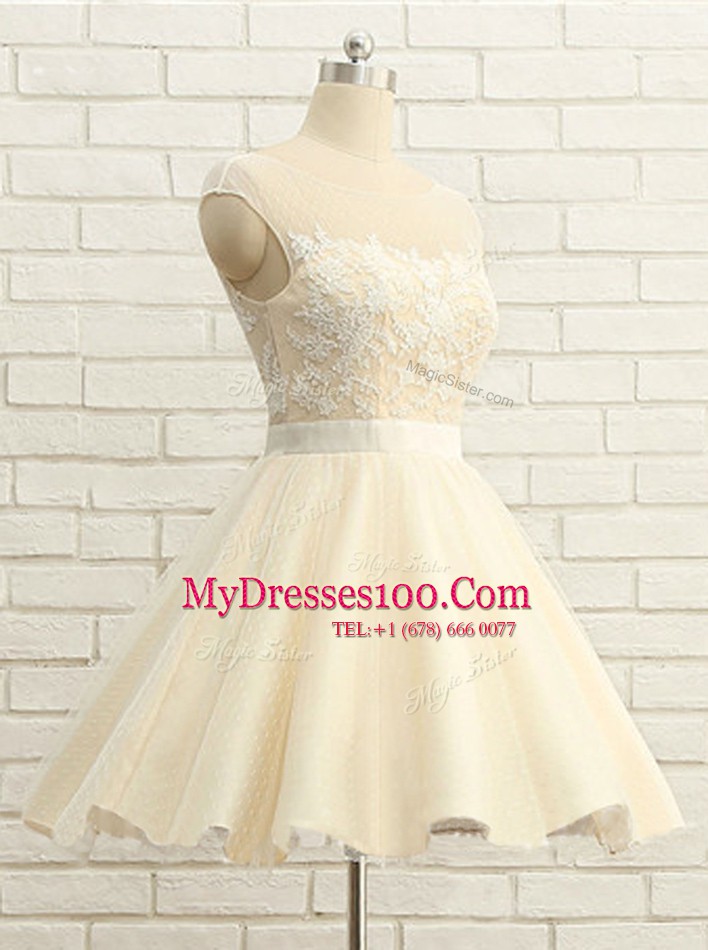 Scoop Knee Length Ball Gowns Cap Sleeves Champagne Custom Made Zipper