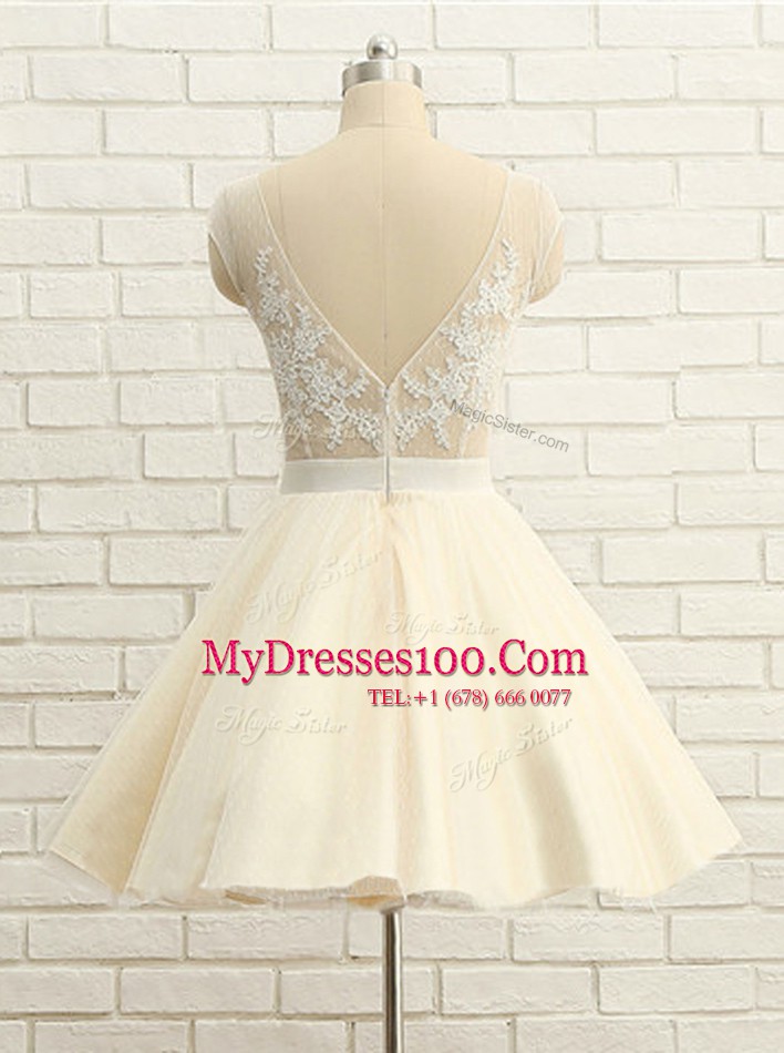Scoop Knee Length Ball Gowns Cap Sleeves Champagne Custom Made Zipper