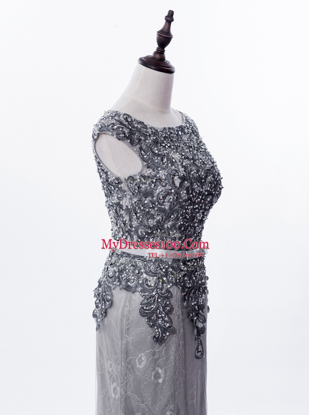 Charming Mermaid Scoop Lace Sleeveless Prom Evening Gown Brush Train and Beading