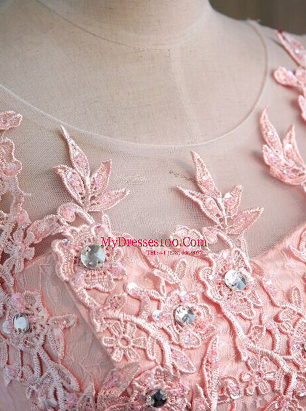 Cheap Pink Lace Lace Up Scoop Sleeveless Mini Length Appliques