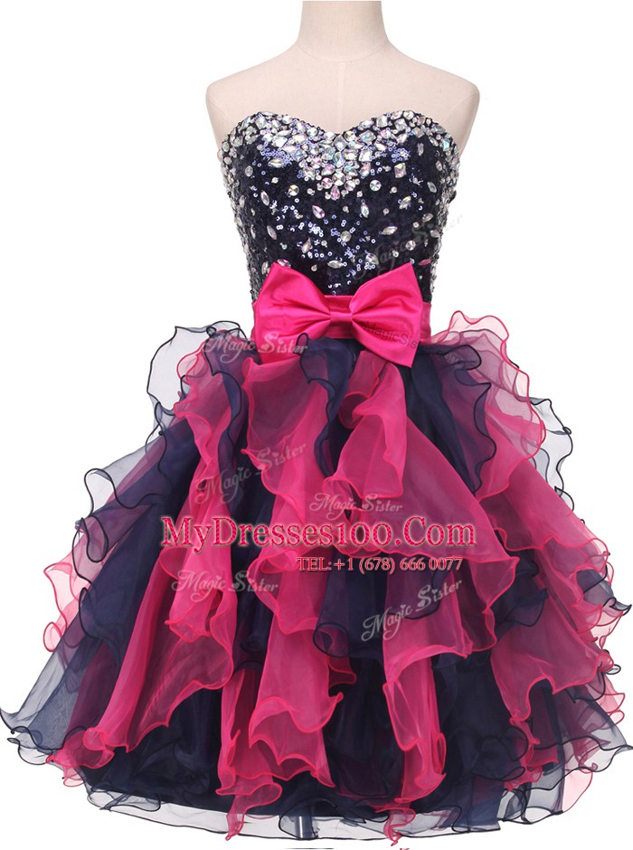 Sweet Multi-color Prom Party Dress Prom and Party and For with Beading and Ruffles and Bowknot Sweetheart Sleeveless Lace Up