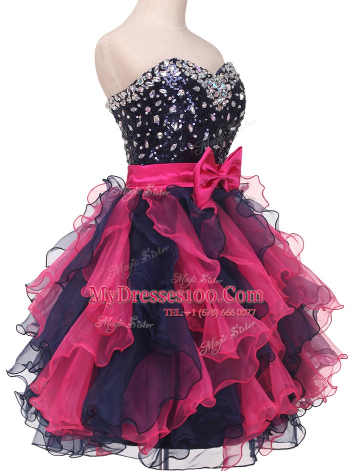 Sweet Multi-color Prom Party Dress Prom and Party and For with Beading and Ruffles and Bowknot Sweetheart Sleeveless Lace Up
