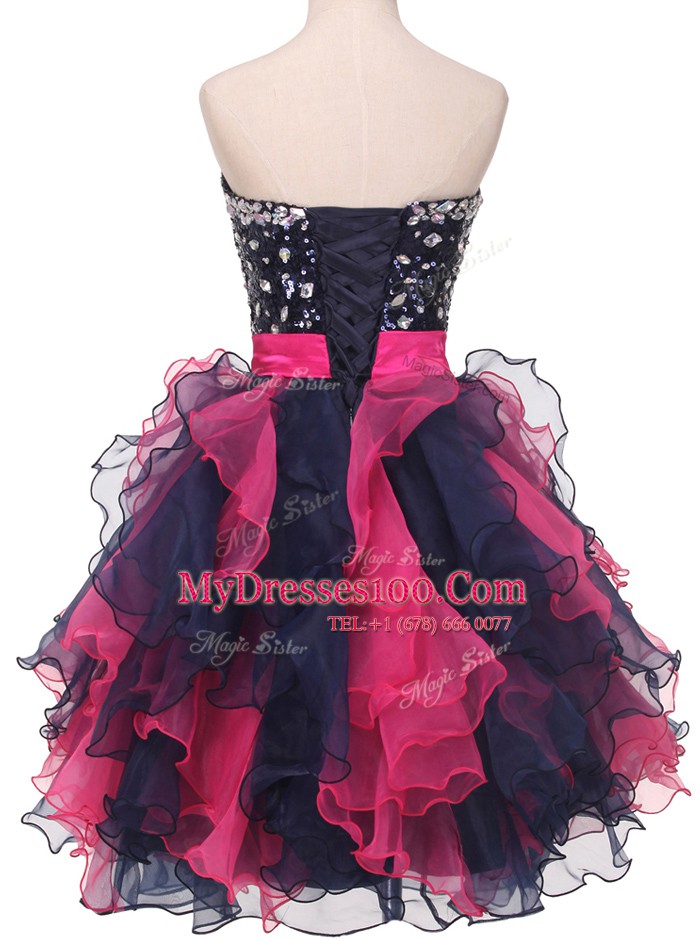 Sweet Multi-color Prom Party Dress Prom and Party and For with Beading and Ruffles and Bowknot Sweetheart Sleeveless Lace Up