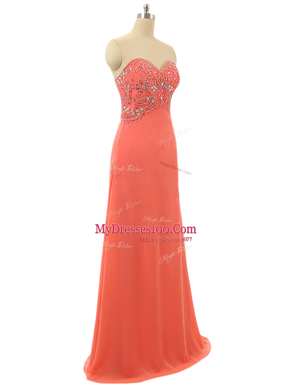 Pretty Sweetheart Sleeveless Lace Up Evening Dress Watermelon Red Chiffon