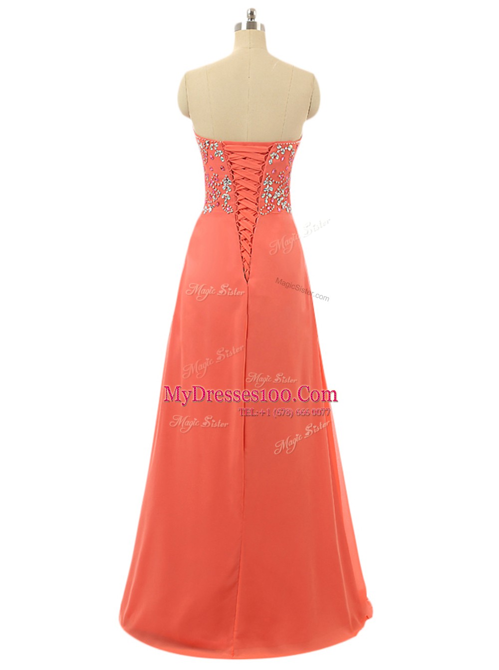 Pretty Sweetheart Sleeveless Lace Up Evening Dress Watermelon Red Chiffon