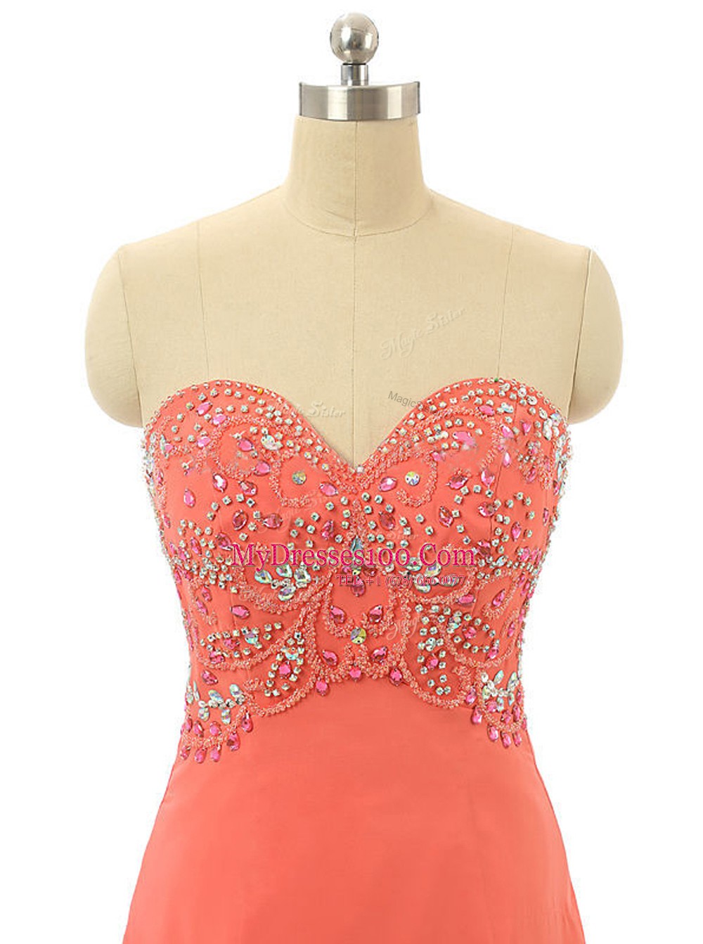Pretty Sweetheart Sleeveless Lace Up Evening Dress Watermelon Red Chiffon
