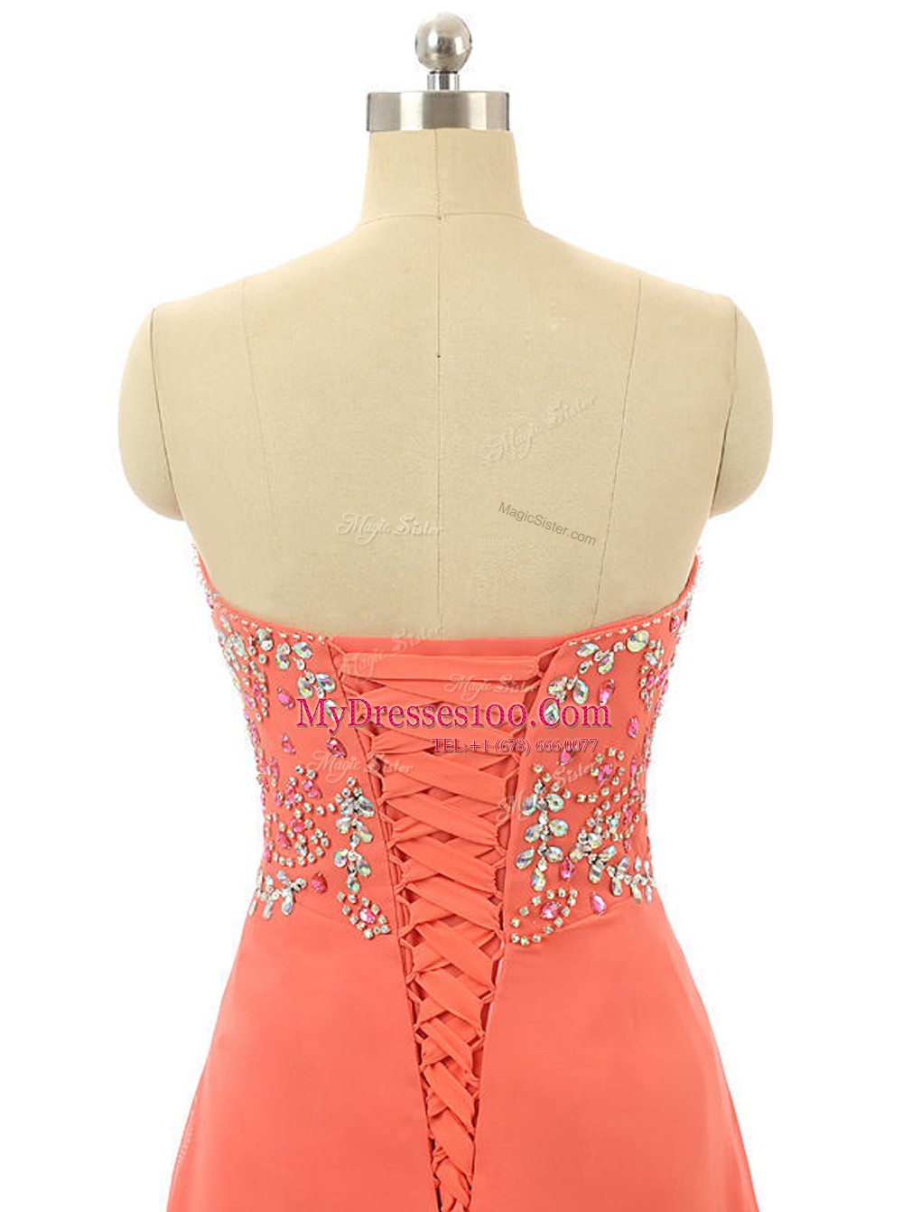 Pretty Sweetheart Sleeveless Lace Up Evening Dress Watermelon Red Chiffon