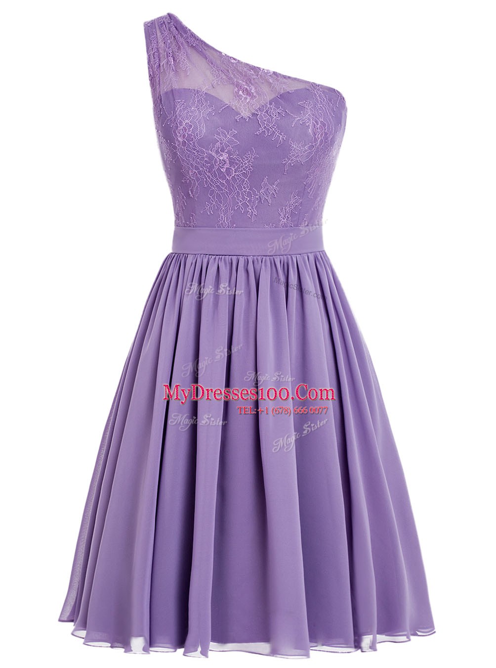 Captivating Lavender One Shoulder Side Zipper Appliques Womens Party Dresses Sleeveless