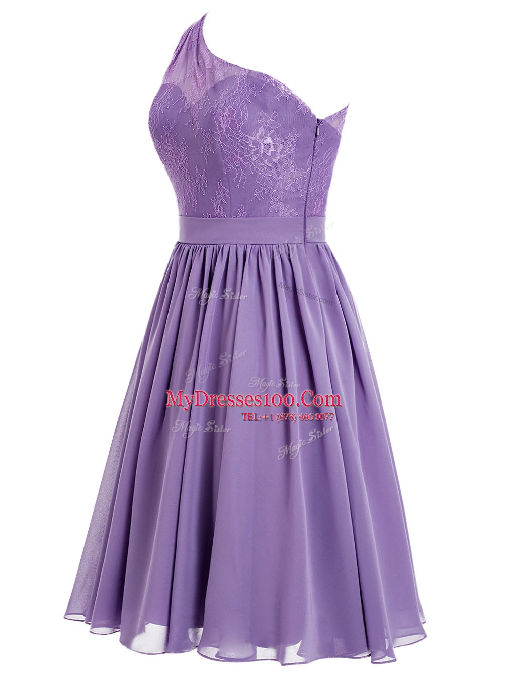 Captivating Lavender One Shoulder Side Zipper Appliques Womens Party Dresses Sleeveless