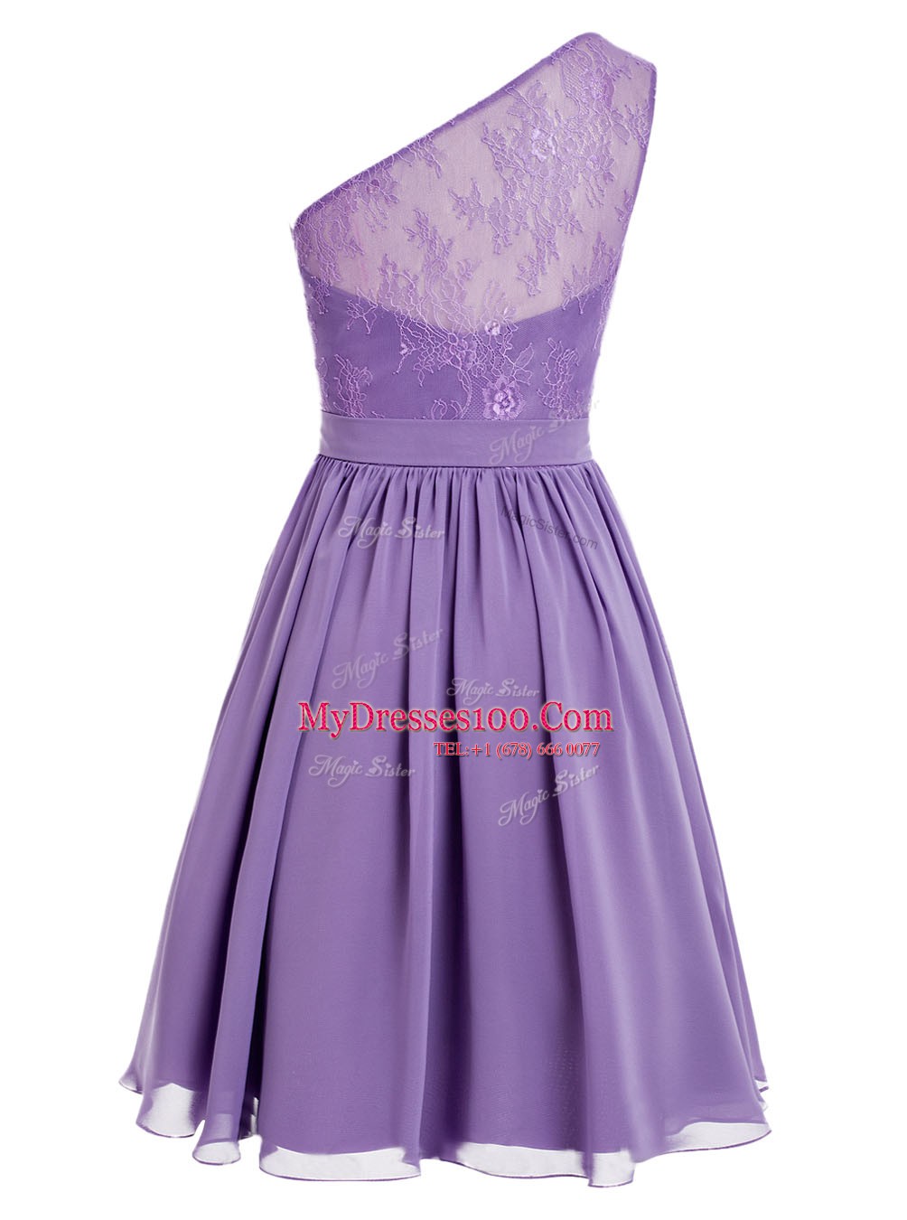 Captivating Lavender One Shoulder Side Zipper Appliques Womens Party Dresses Sleeveless