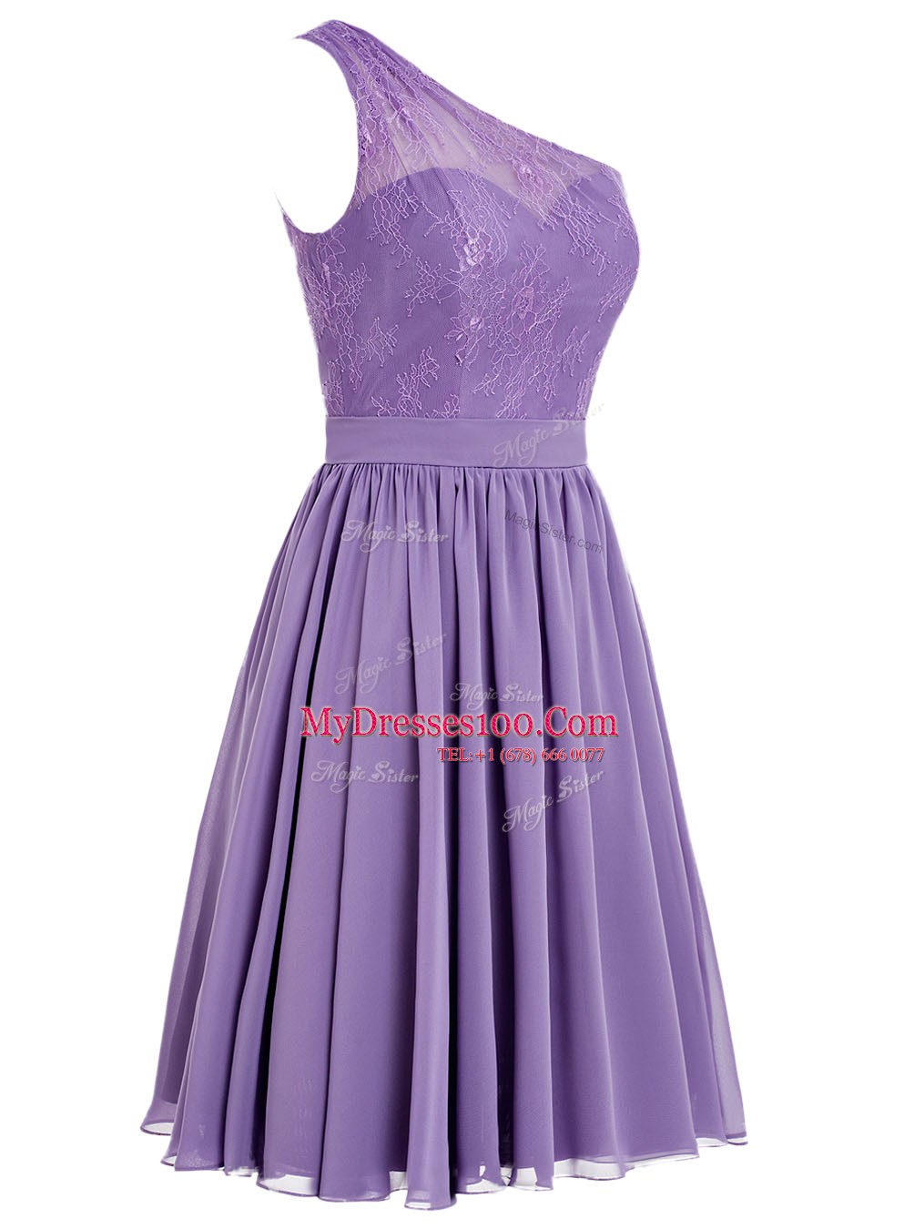 Captivating Lavender One Shoulder Side Zipper Appliques Womens Party Dresses Sleeveless