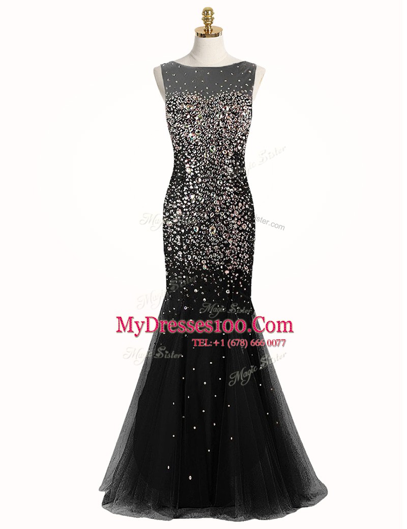 Luxury Mermaid Black Bateau Neckline Beading Evening Wear Sleeveless Zipper