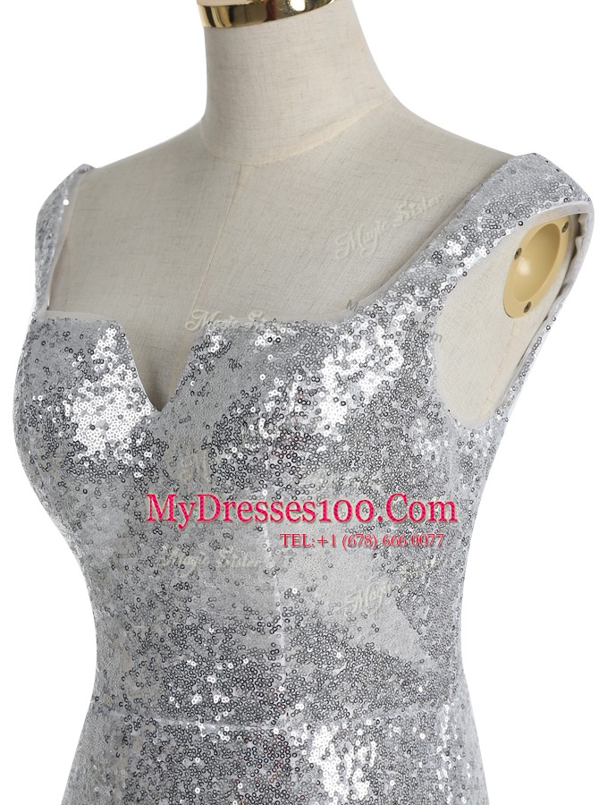 Vintage Mermaid Square Sleeveless Sweep Train Zipper With Train Sequins Prom Dresses