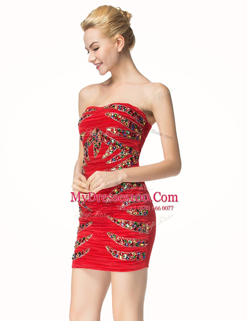 Comfortable Red Prom Party Dress Party and For with Beading and Sashes ribbons Sweetheart Sleeveless Zipper