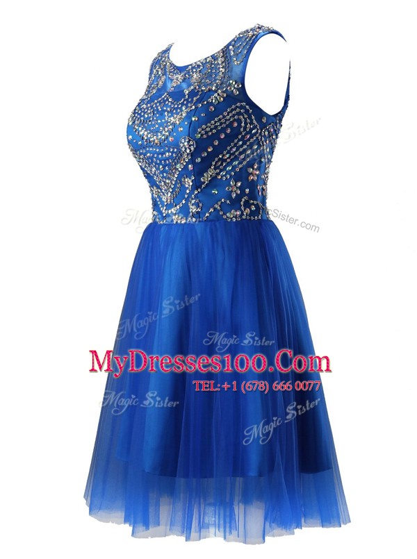 Scoop Royal Blue Sleeveless Beading Mini Length Homecoming Dress