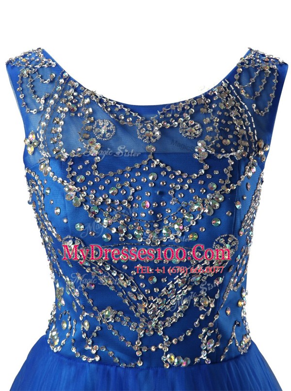 Scoop Royal Blue Sleeveless Beading Mini Length Homecoming Dress