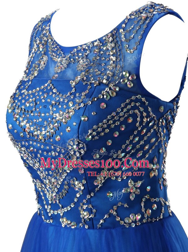 Scoop Royal Blue Sleeveless Beading Mini Length Homecoming Dress