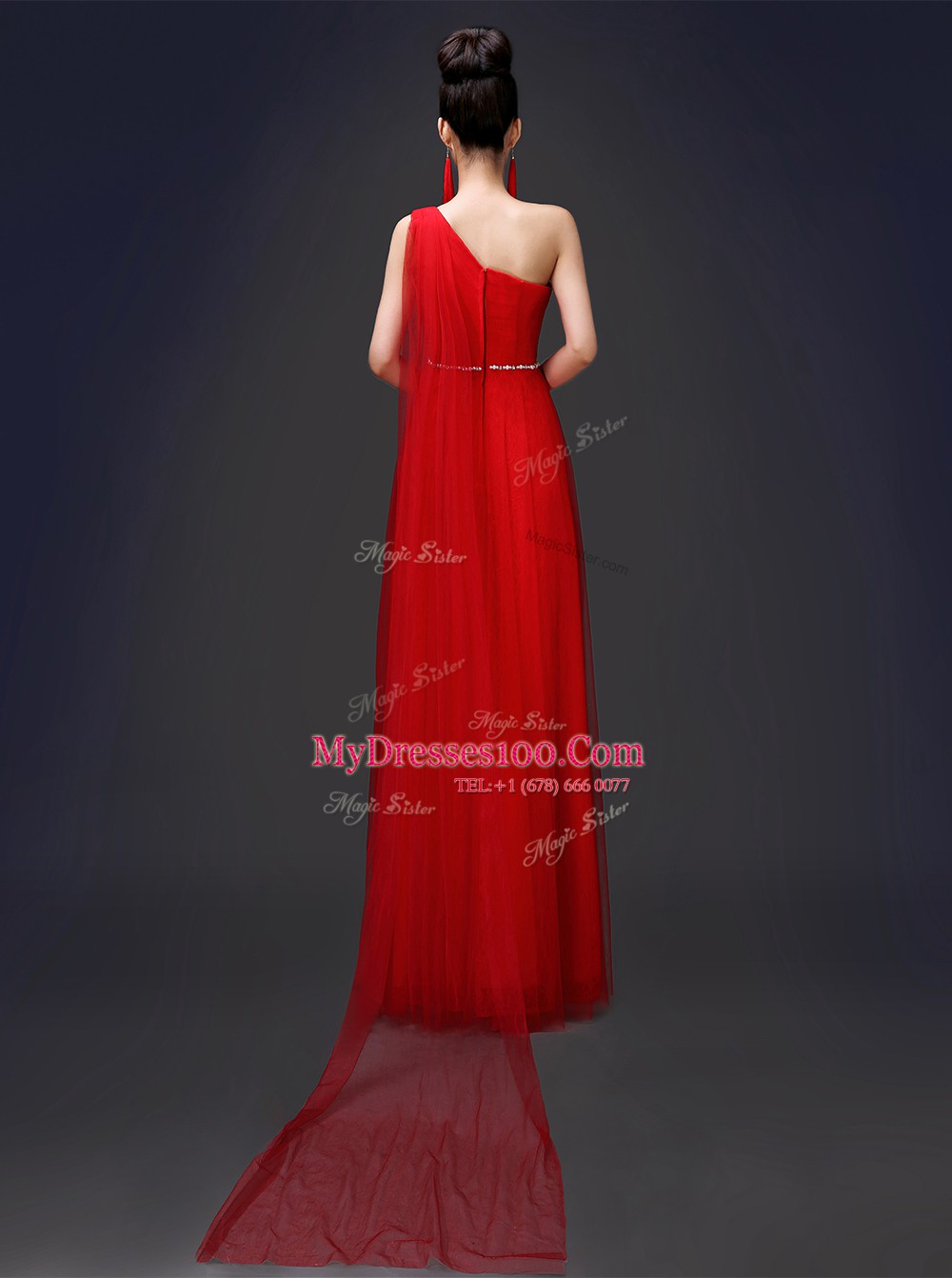 Glorious Floor Length Red Dress for Prom One Shoulder Sleeveless Zipper