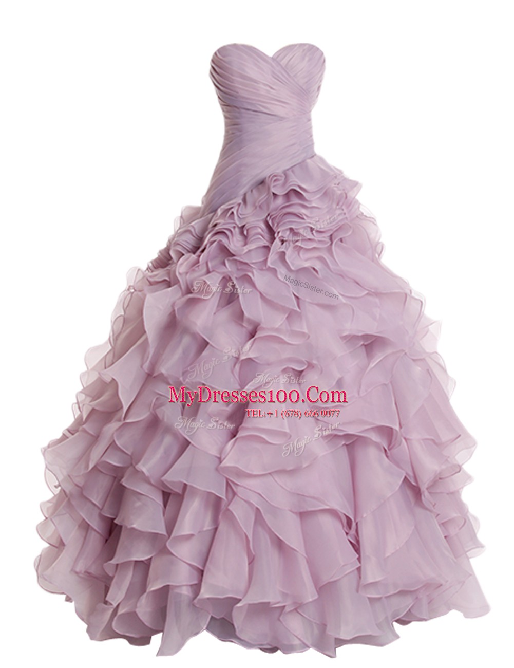 Pretty Floor Length Lilac Military Ball Dresses Organza Sleeveless Ruffles