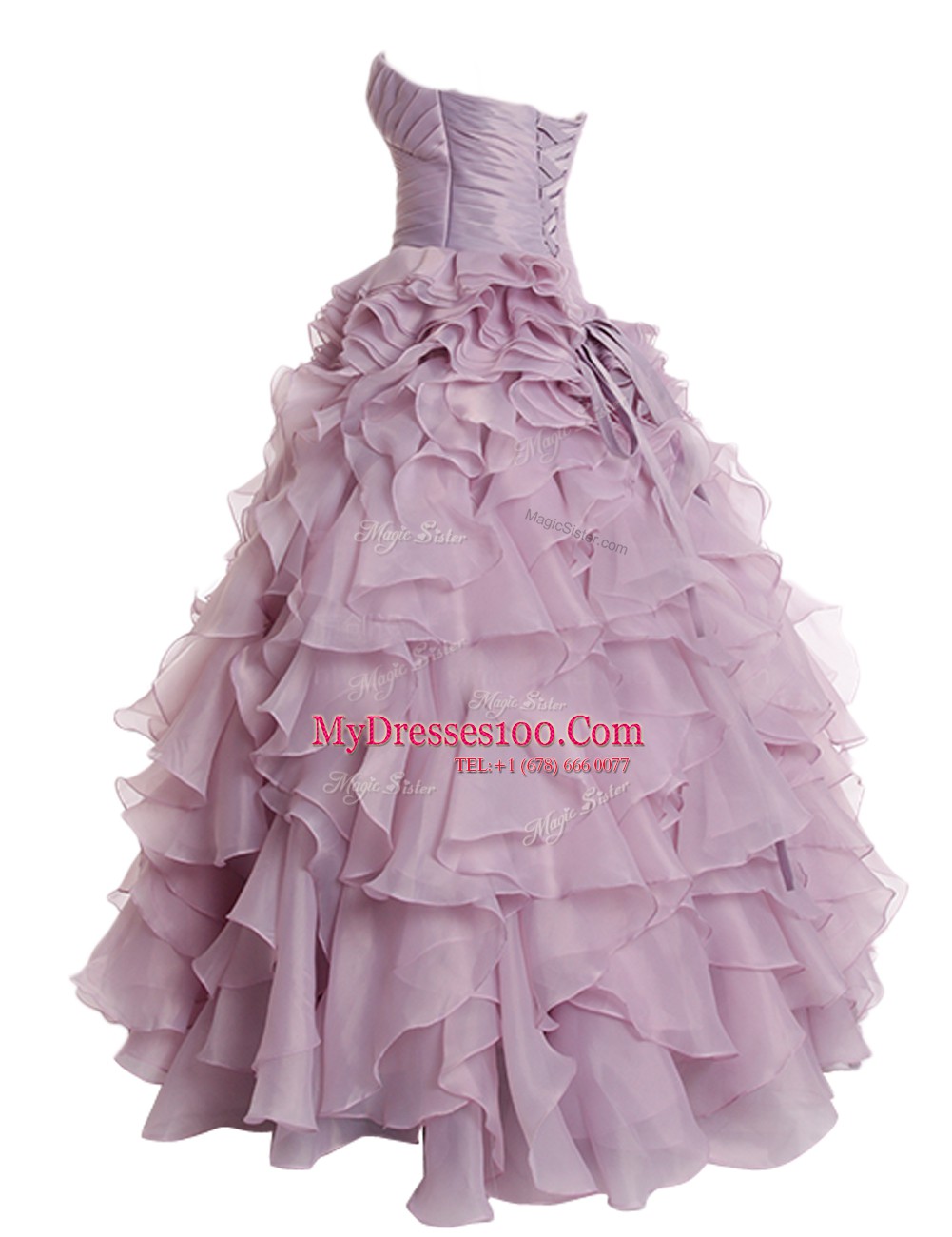 Pretty Floor Length Lilac Military Ball Dresses Organza Sleeveless Ruffles