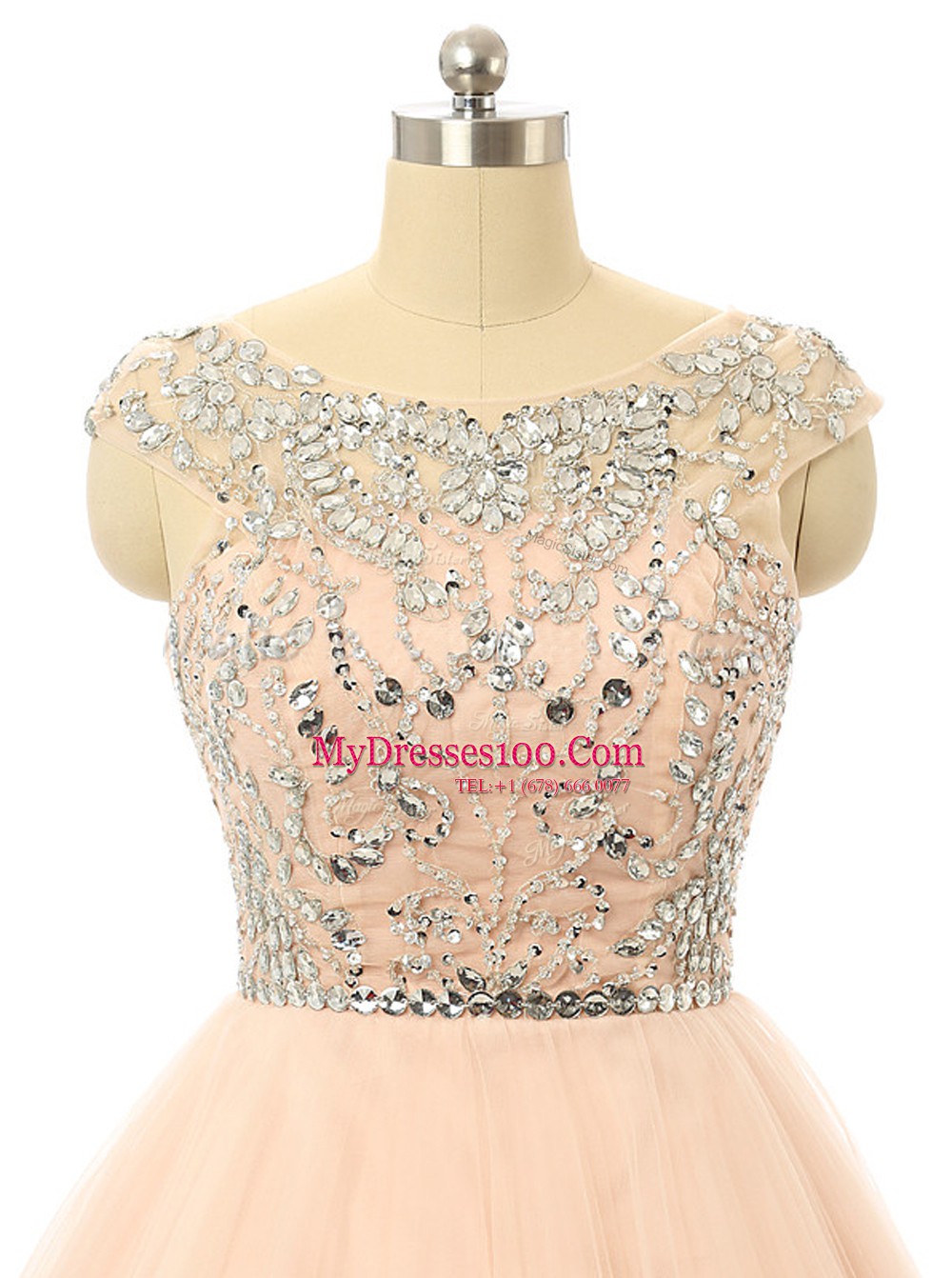 Cheap Scoop Beading and Sequins Club Wear Peach Zipper Sleeveless Knee Length