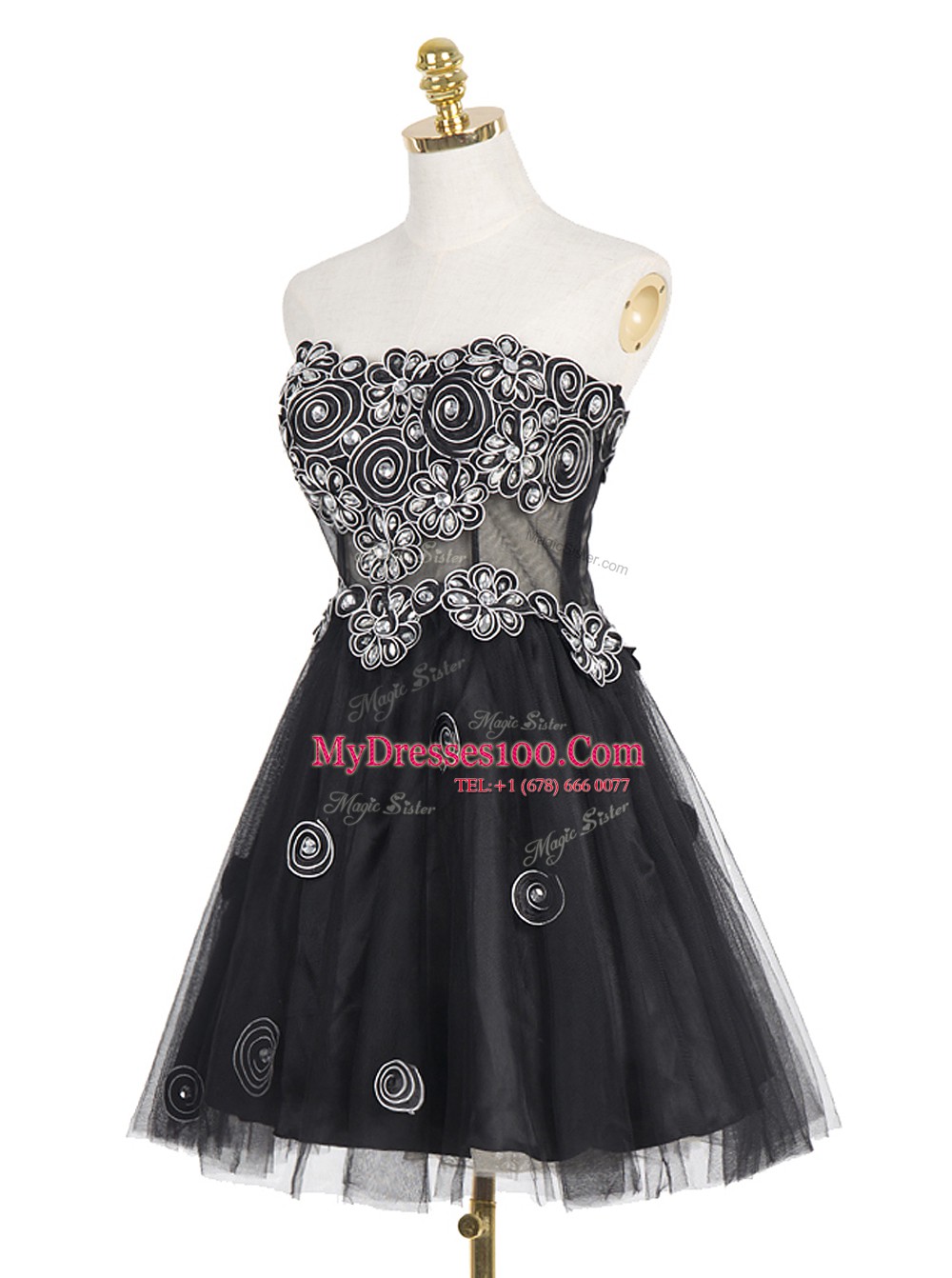 Black Organza Zipper Homecoming Dress Sleeveless Mini Length Appliques