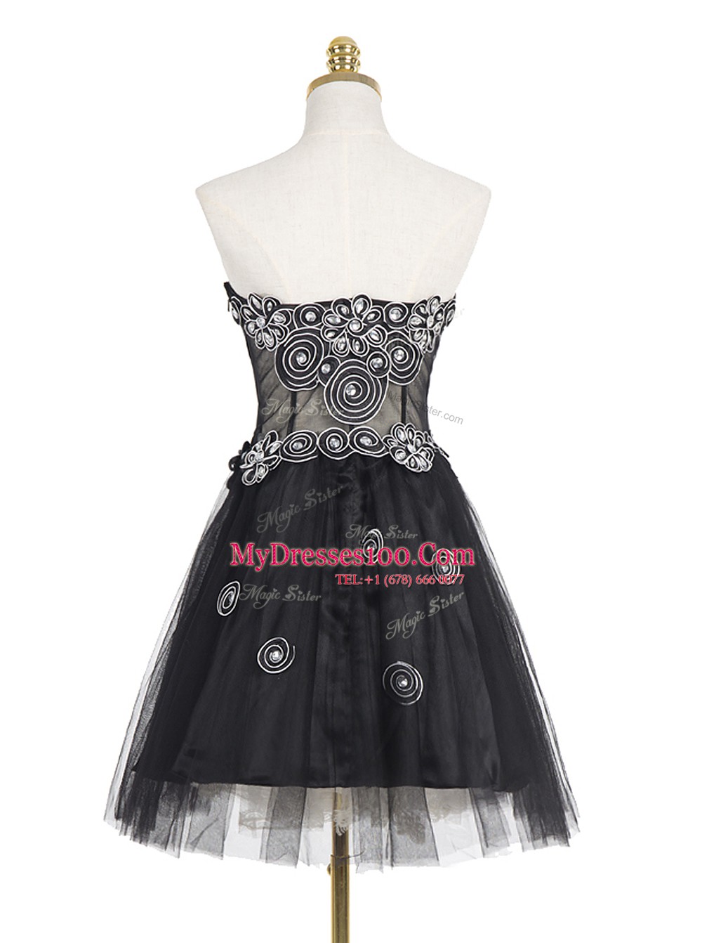 Black Organza Zipper Homecoming Dress Sleeveless Mini Length Appliques