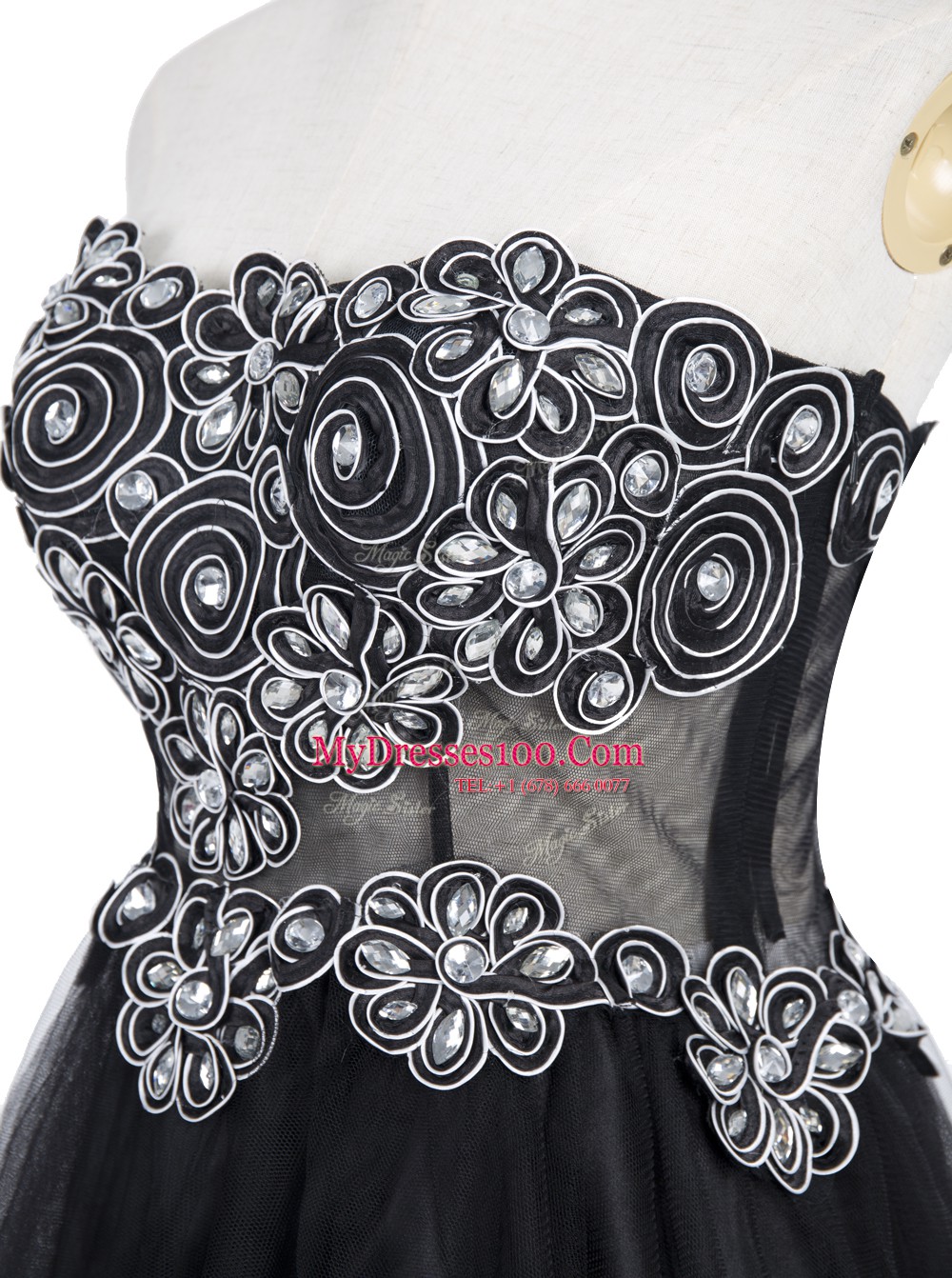 Black Organza Zipper Homecoming Dress Sleeveless Mini Length Appliques