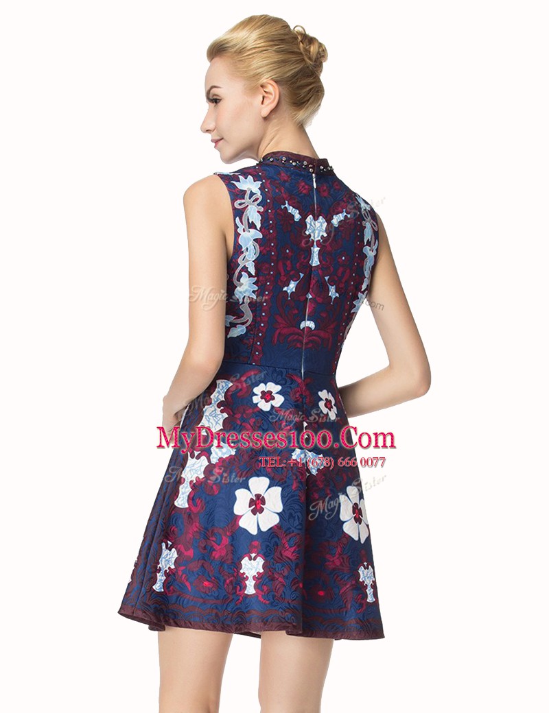 Multi-color Scoop Neckline Beading Sleeveless Zipper