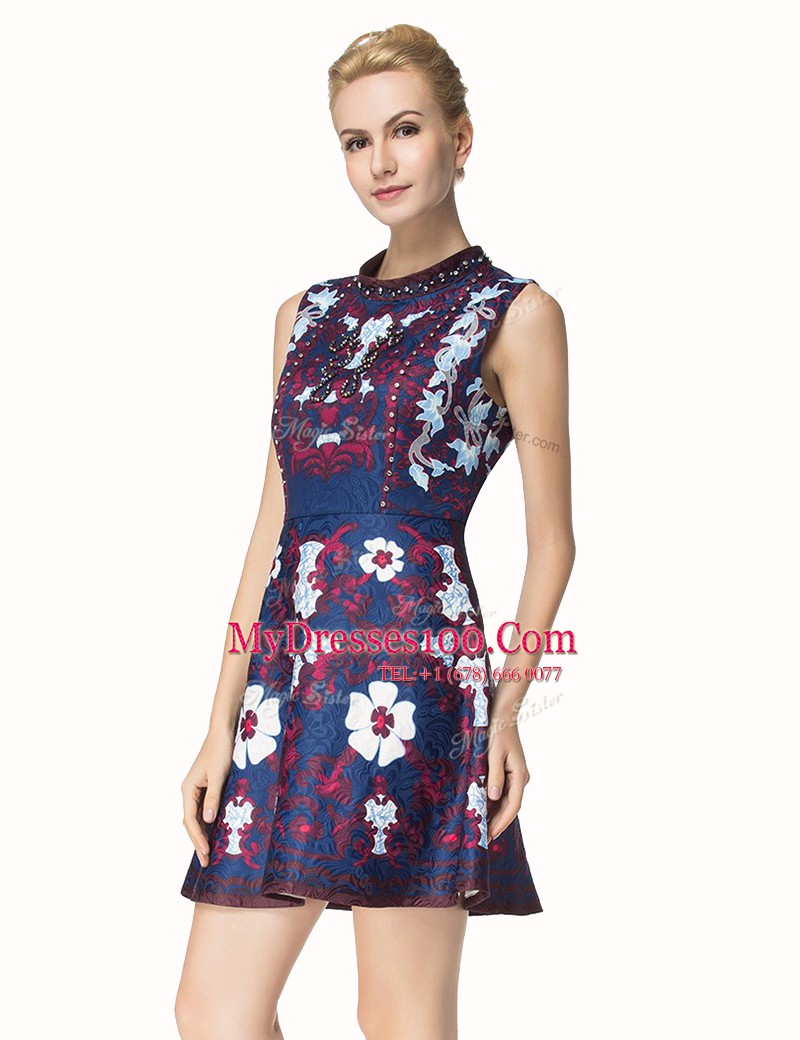 Multi-color Scoop Neckline Beading Sleeveless Zipper